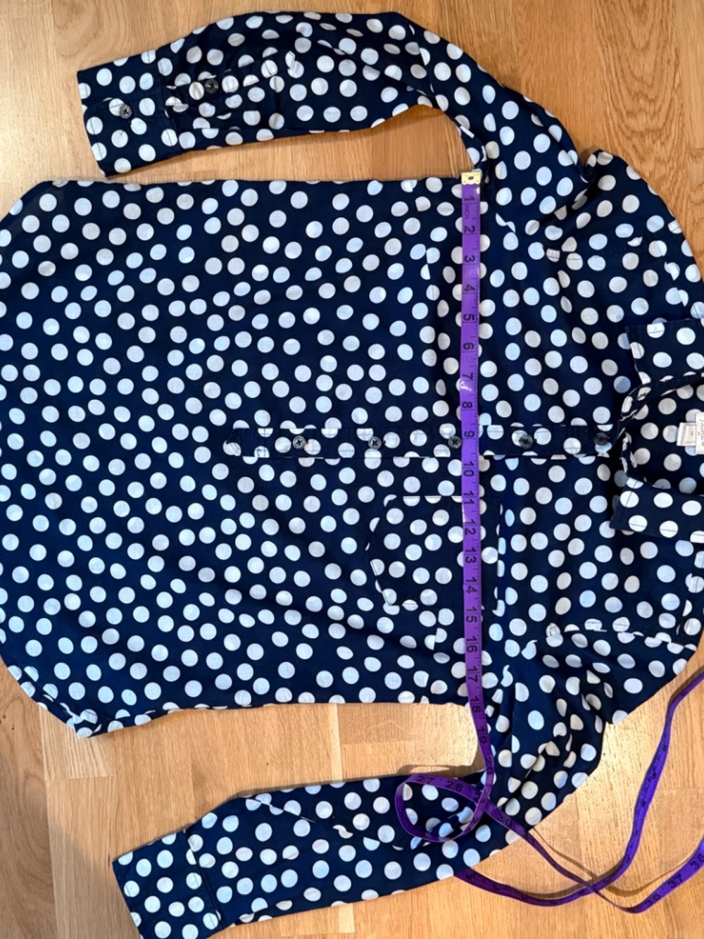 J.Crew Factory Popover Shirt Womens XS Navy White Polka Dot Cotton Long Sleeve - Picture 6 of 8